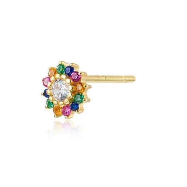 Pendientes Flor de Circonitas – Plata de Ley con Baño de Oro (Varios Colores) - Cobalto Accesorios , Joyería Valencia