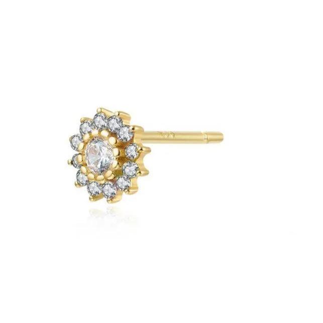 Pendientes Flor de Circonitas – Plata de Ley con Baño de Oro (Varios Colores) - Cobalto Accesorios , Joyería Valencia