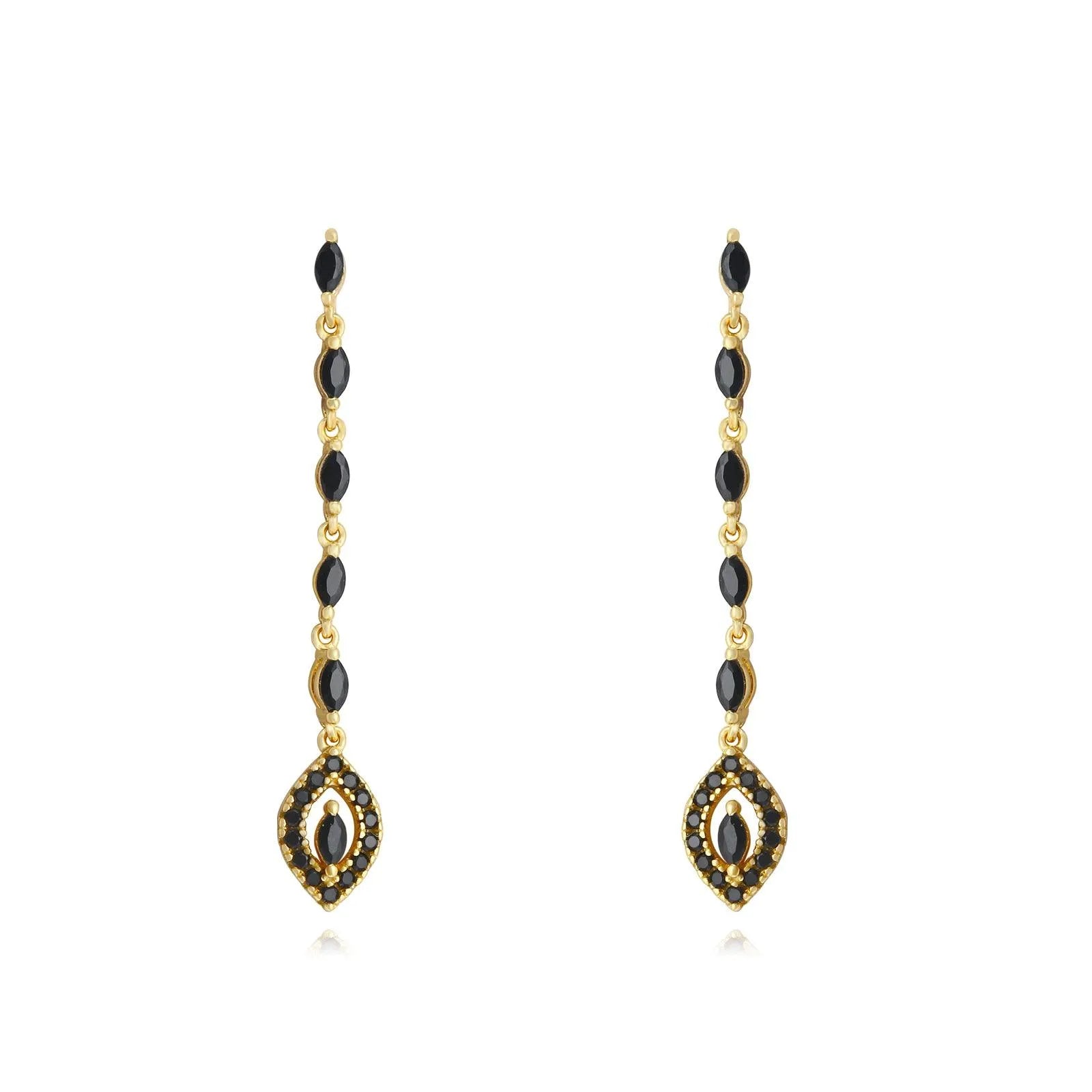 Pendientes largos Marquesa en plata de ley 925 con baño de oro 18K, diseño elegante con caída