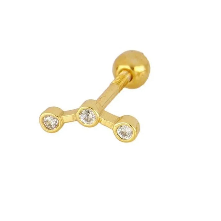 Piercing barra con tres circonitas en plata de ley 925, pieza pequeña y luminosa vendida por unidad