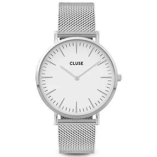 Reloj Cluse Boho Chic Mesh White en plata con esfera blanca, vista principal