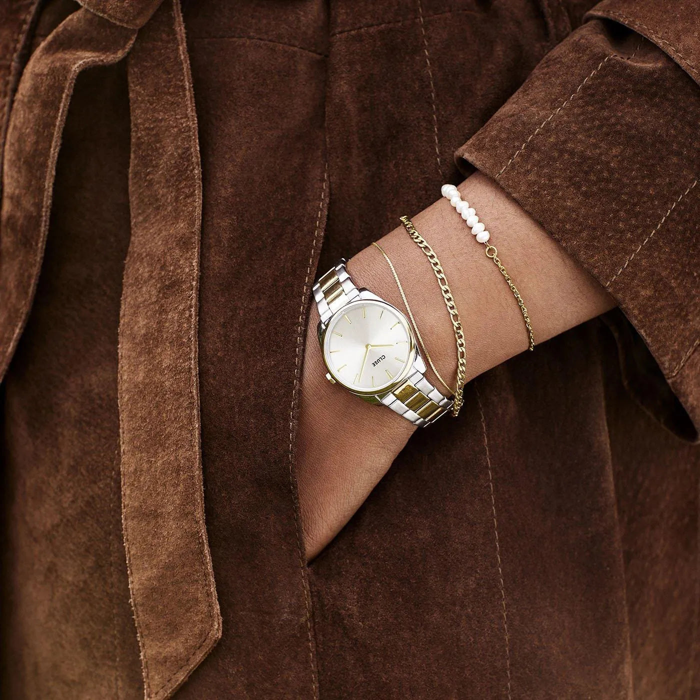 Reloj Cluse Féroce Petite bicolor oro y plata, diseño elegante para diario